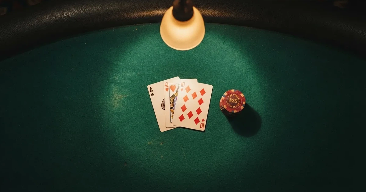 Mesa de jogo iluminada com cartas, vista de cima — caça-níqueis grátis em portugal