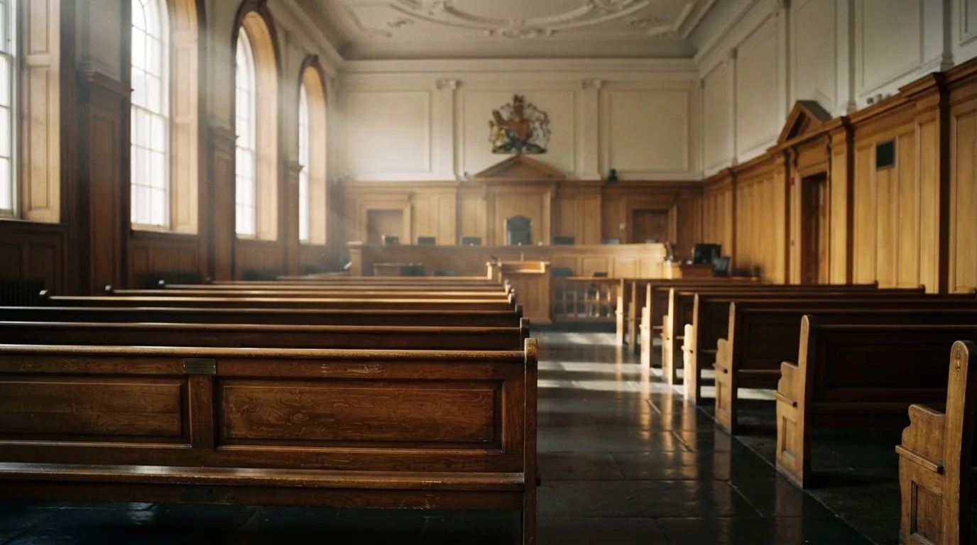 Sala de tribunal vazia com painéis de madeira, à luz da manhã — casino com tether em portugal