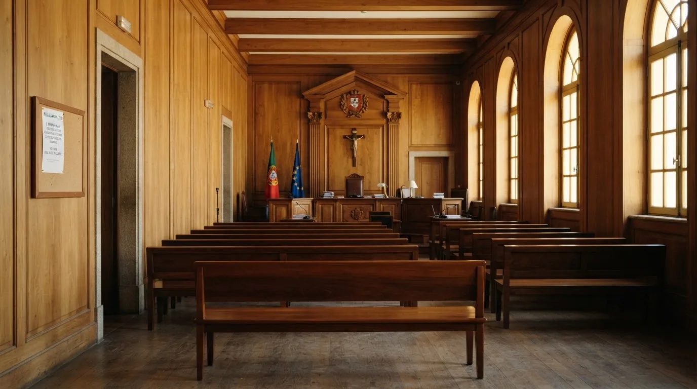 Sala de tribunal vazia com painéis de madeira, à luz da manhã — casino slots portugues