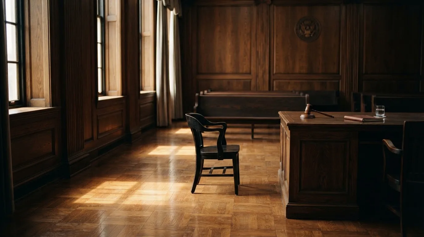 Sala de tribunal vazia com painéis de madeira, à luz da manhã — casinos com apple pay em portugal