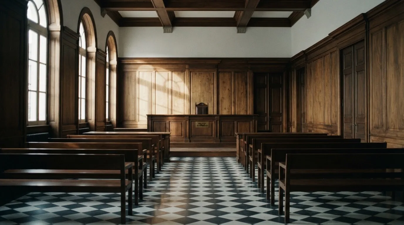 Sala de tribunal vazia com painéis de madeira, à luz da manhã — cassino com roleta em portugal