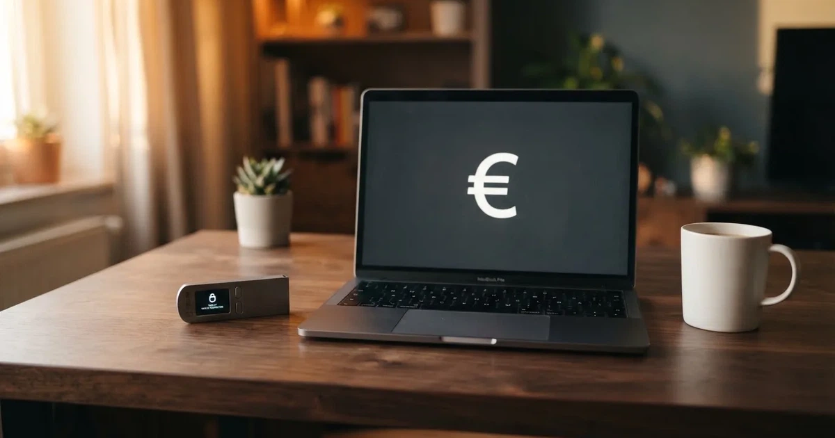 Carteira de hardware e computador portátil numa secretária, com luz suave — cassino sem verificação em portugal