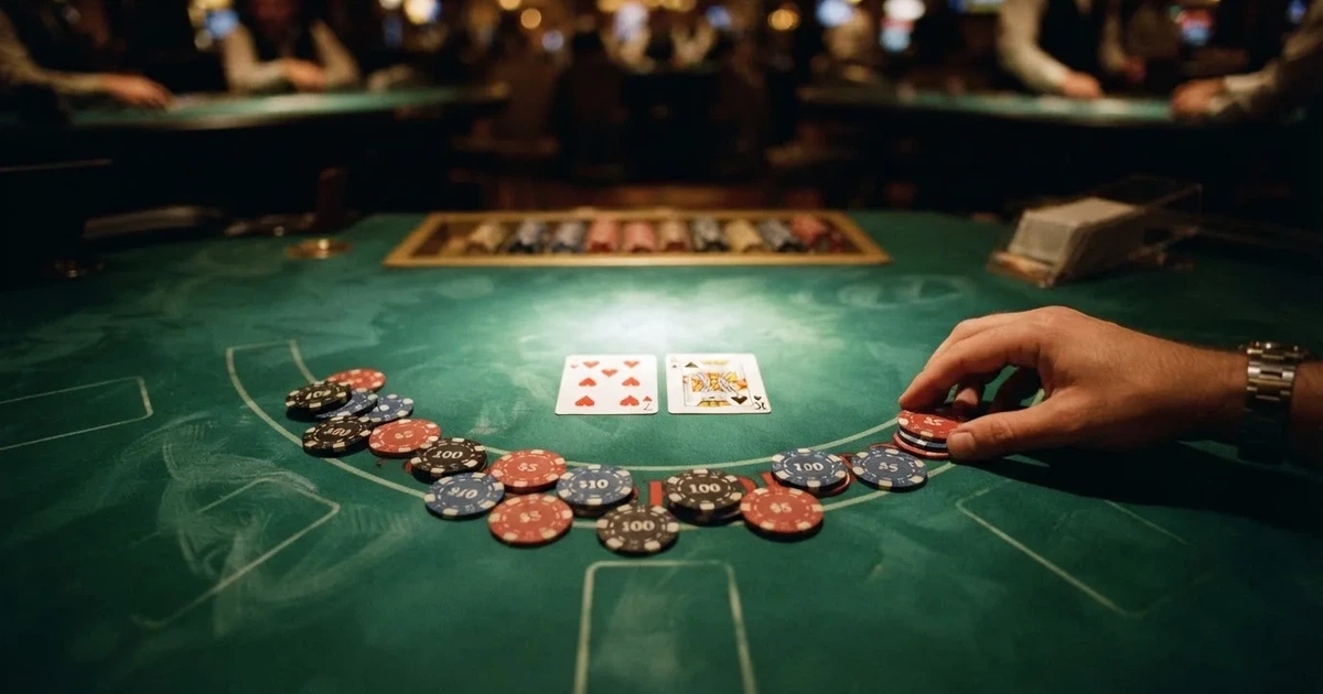 Mesa de jogo iluminada com cartas, vista de cima — cassinos ao vivo em portugal