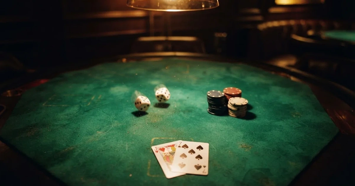 Mesa de jogo iluminada com cartas, vista de cima — jogo de craps em portugal