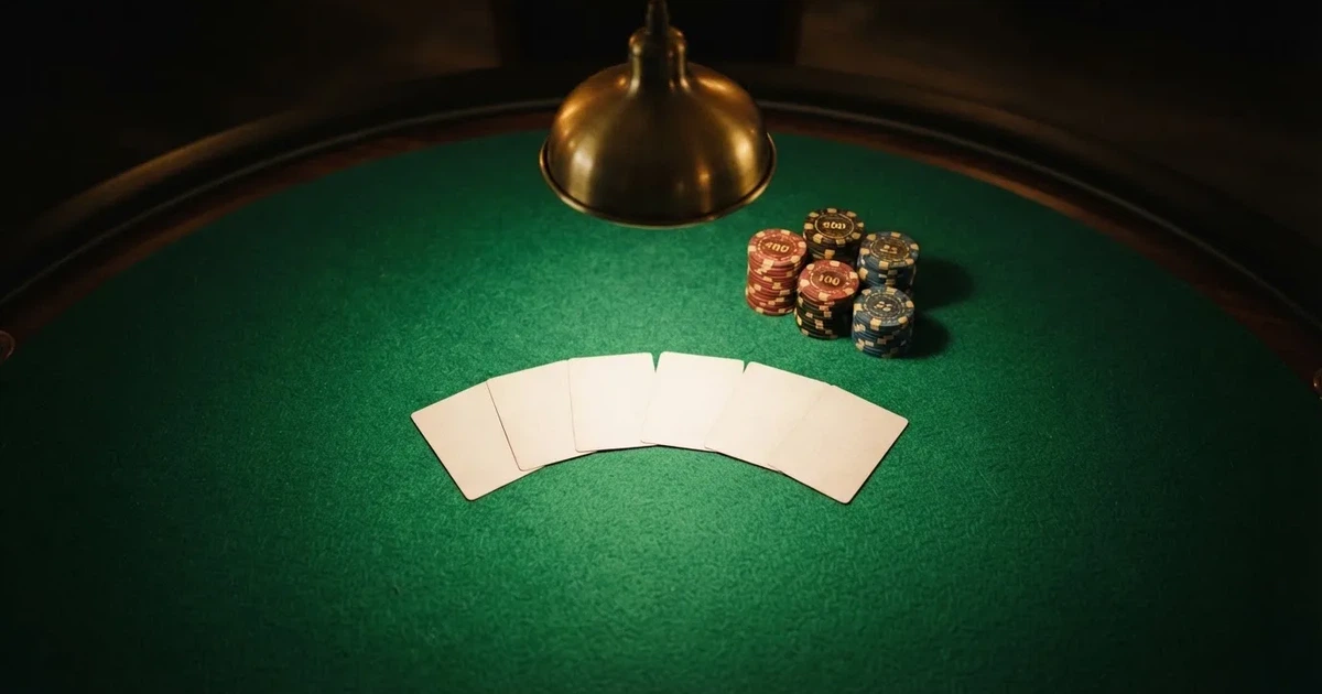 Mesa de jogo iluminada com cartas, vista de cima — live casinos em portugal