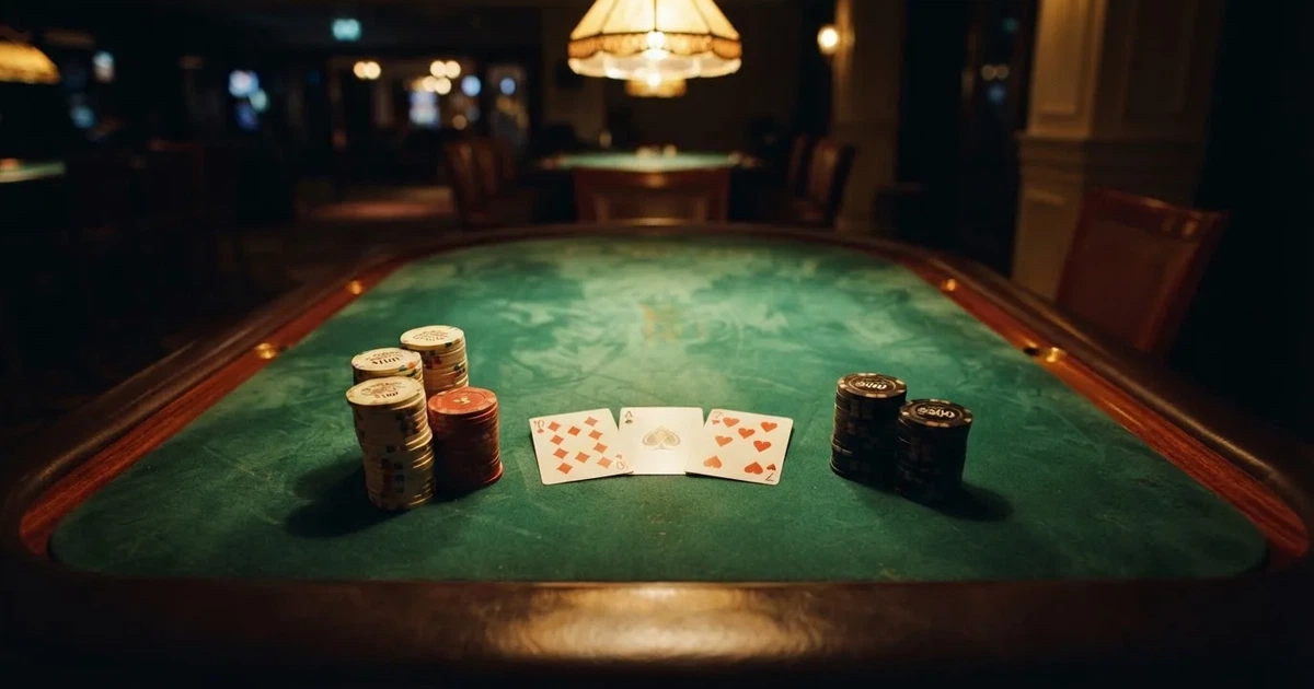 Mesa de jogo iluminada com cartas, vista de cima — mesas de casino em portugal