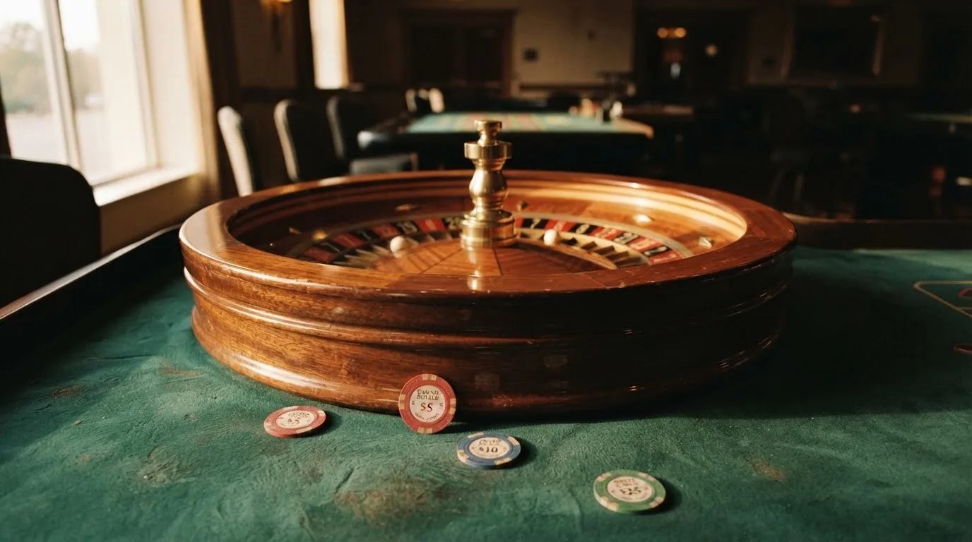 Roda de roleta e fichas sobre feltro verde, sob uma luz quente de fim de tarde — novo casino em portugal