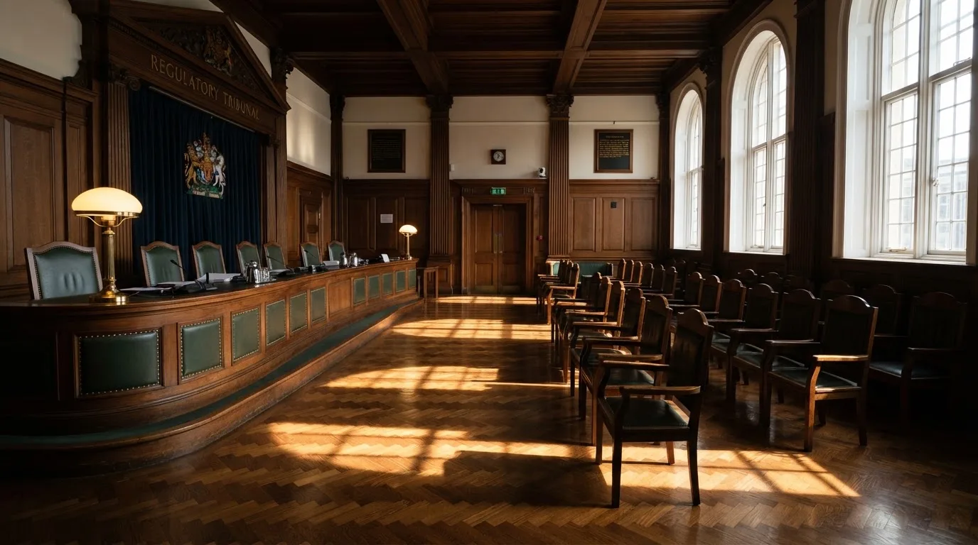 Sala de tribunal vazia com painéis de madeira, à luz da manhã — páginas de casino em portugal