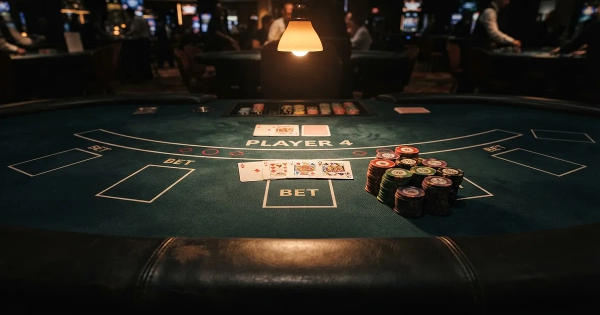 Mesa de jogo iluminada com cartas, vista de cima — slots demo em portugal