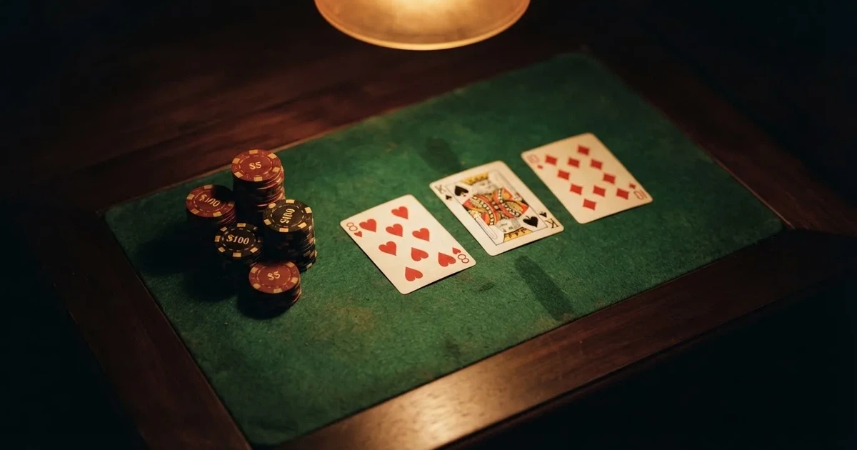 Mesa de jogo iluminada com cartas, vista de cima — slots por dinheiro em portugal