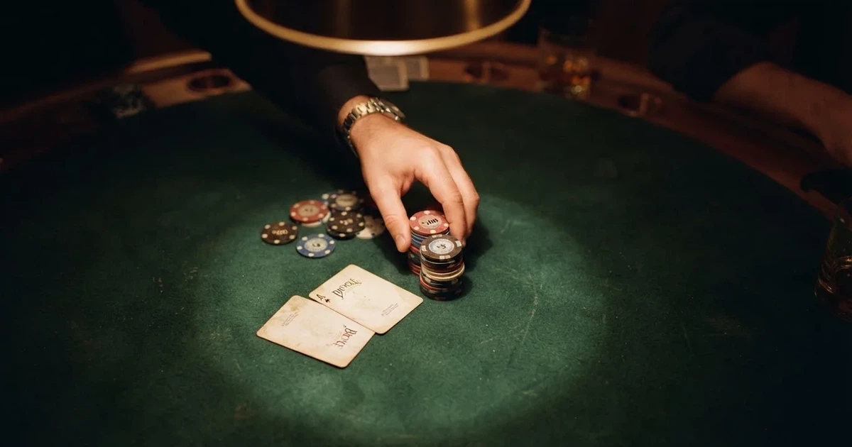 Mesa de jogo iluminada com cartas, vista de cima — truques de casino em portugal
